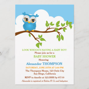 Sweet Baby Owl Boy Baby shower Uitnodiging