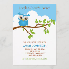 Sweet Baby Owl Boy Birth Notice Card Aankondiging