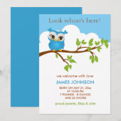 Sweet Baby Owl Boy Birth Notice Card Aankondiging (Voorkant / Achterkant)