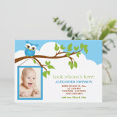 Sweet Baby Owl Boy Fotogeboorteaankondiging Aankondiging (Staand voorkant)