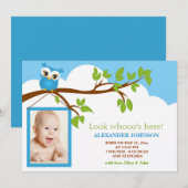 Sweet Baby Owl Boy Fotogeboorteaankondiging Aankondiging (Voorkant / Achterkant)