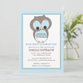 Sweet Baby Owl Boy Whoo Baby shower Invitation Kaart (Staand voorkant)