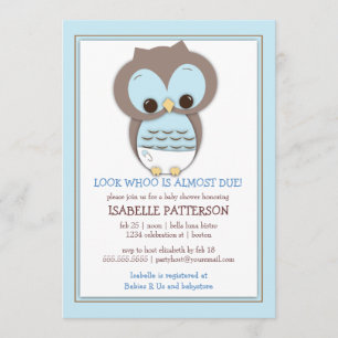 Sweet Baby Owl Boy Whoo Baby shower Invitation Kaart