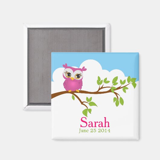 Sweet Baby Owl Girl Baby shower Magnet (Voorkant / Achterkant)