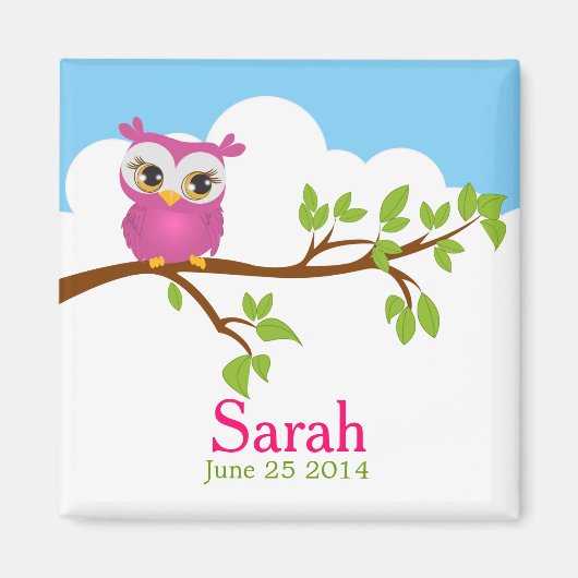 Sweet Baby Owl Girl Baby shower Magnet (Voorkant)