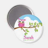 Sweet Baby Owl Girl Baby shower Magnet (Voorkant / Achterkant)
