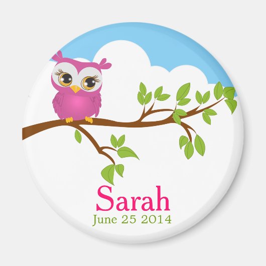 Sweet Baby Owl Girl Baby shower Magnet (Voorkant)