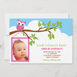 Sweet Baby Owl Girl Fotogeboorteaankondiging Aankondiging