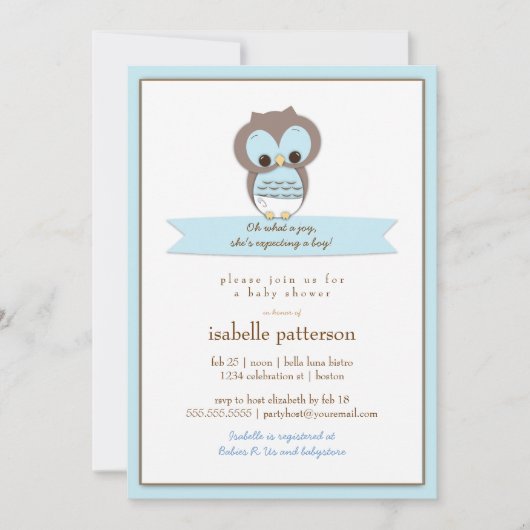 Sweet Baby Owl Het is een Jongen Baby shower Uitno Kaart (Voorkant)