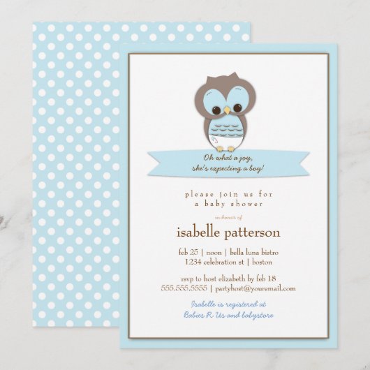 Sweet Baby Owl Het is een Jongen Baby shower Uitno Kaart (Voorkant / Achterkant)