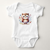 Sweet Baby Owl with Flowers | Cute Animal Art Romper (Voorkant)