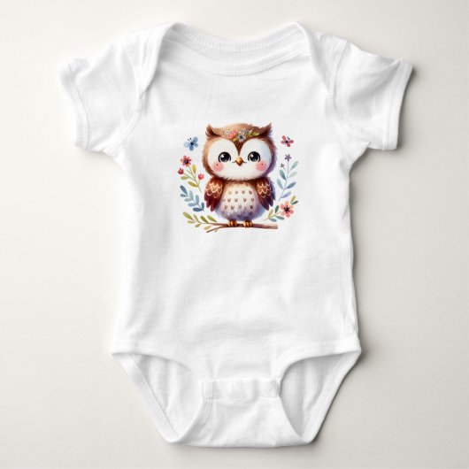 Sweet Baby Owl with Flowers | Cute Animal Art Romper (Voorkant)