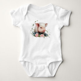 Sweet Baby Piglet with Flowers Romper