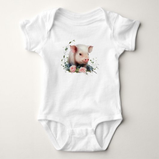 Sweet Baby Piglet with Flowers Romper (Voorkant)