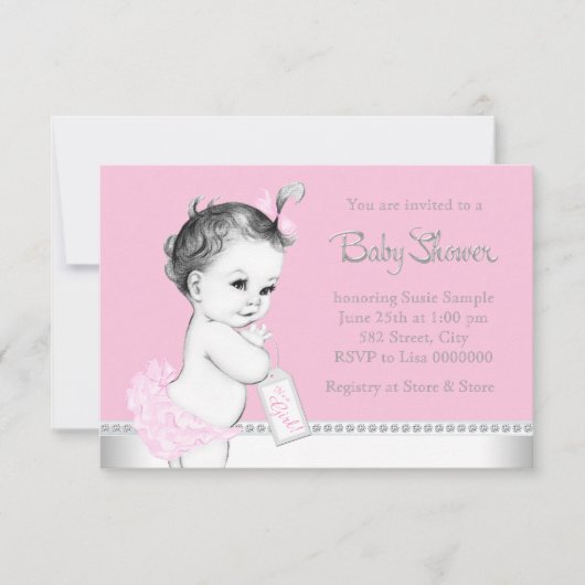 Sweet Baby Pink and Grey Baby shower Kaart (Voorkant)