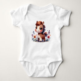 Sweet Baby Pony with Flowers | Cute Animal Art Romper