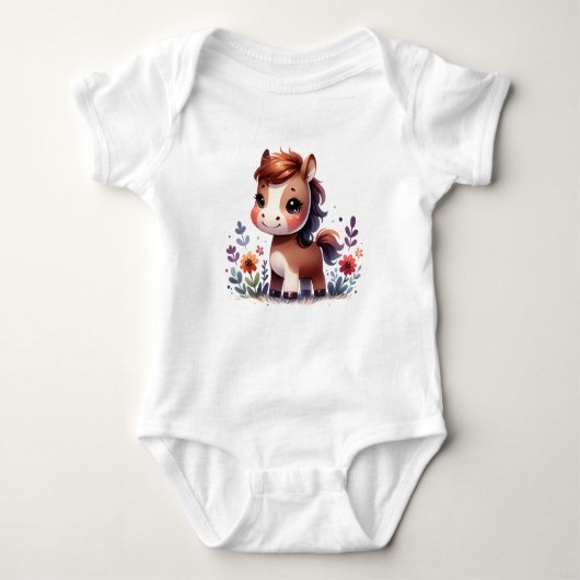 Sweet Baby Pony with Flowers | Cute Animal Art Romper (Voorkant)