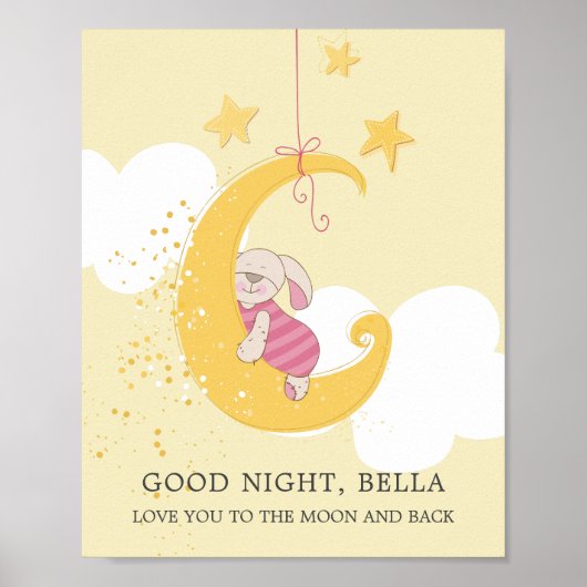 Sweet Baby Rabbit Moon Personalized Yellow Poster (Voorkant)