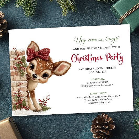 Sweet baby reindeer digital download party invite kaart