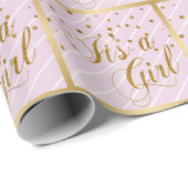 Sweet Baby Roze en goudConfetti Cadeaupapier (Rol Hoek)