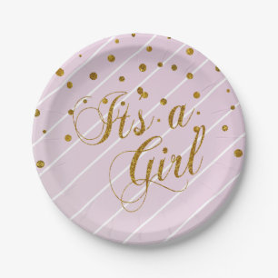 Sweet Baby Roze en goudConfetti Papieren Bordje