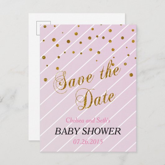 Sweet Baby Roze en goudConfetti Uitnodiging Briefkaart (Voorkant / Achterkant)