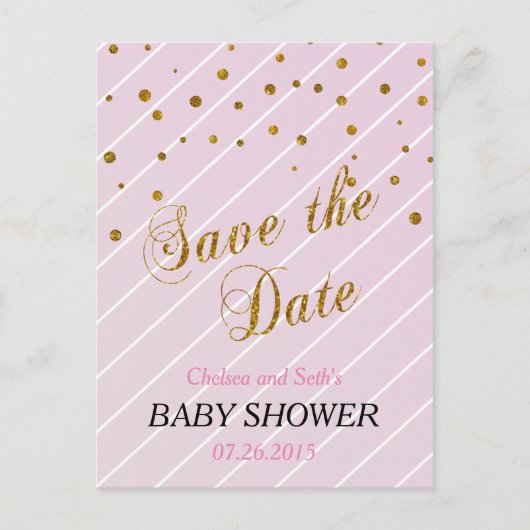 Sweet Baby Roze en goudConfetti Uitnodiging Briefkaart (Voorkant)