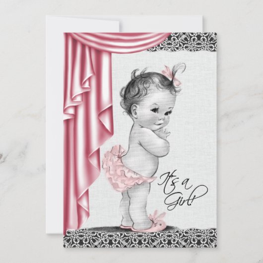Sweet Baby Roze en Zwart Baby shower Uitnodiging (Voorkant)