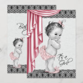 Sweet Baby Roze en Zwart Baby shower Uitnodiging (Voorkant / Achterkant)