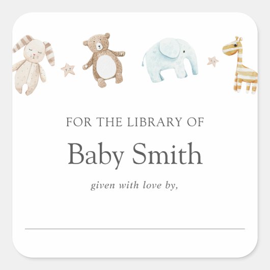 Sweet  Baby shower Bibliotheek Vierkante Sticker (Voorkant)