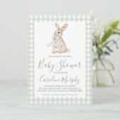 Sweet Baby shower Bunny Rabbit Green Gingham Kaart (Staand voorkant)
