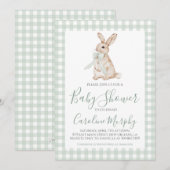 Sweet Baby shower Bunny Rabbit Green Gingham Kaart (Voorkant / Achterkant)