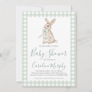 Sweet Baby shower Bunny Rabbit Green Gingham Kaart
