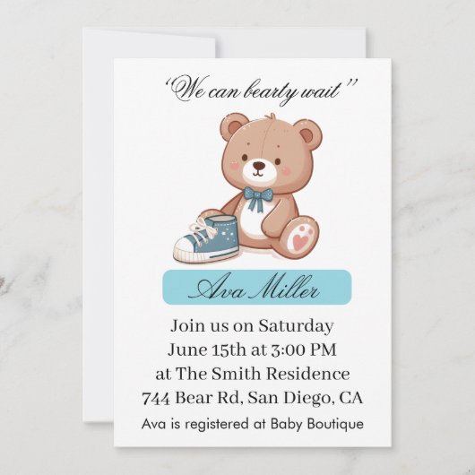 Sweet Baby Shower Invitation | Cute Bear Theme Kaart (Voorkant)