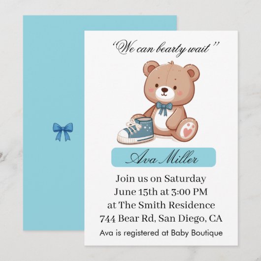 Sweet Baby Shower Invitation | Cute Bear Theme Kaart (Voorkant / Achterkant)