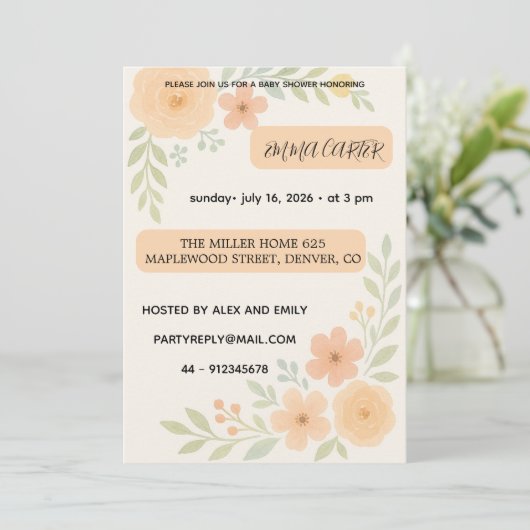 Sweet Baby Shower Invitation flowers Kaart (Staand voorkant)