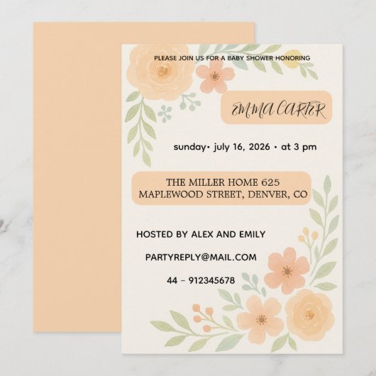 Sweet Baby Shower Invitation flowers Kaart (Voorkant / Achterkant)