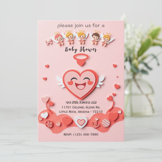 Sweet Baby shower Kaart met hart en engelen (Staand voorkant)