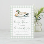 Sweet Baby shower Mallard Duck Green Gingham Kaart (Staand voorkant)