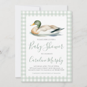 Sweet Baby shower Mallard Duck Green Gingham Kaart