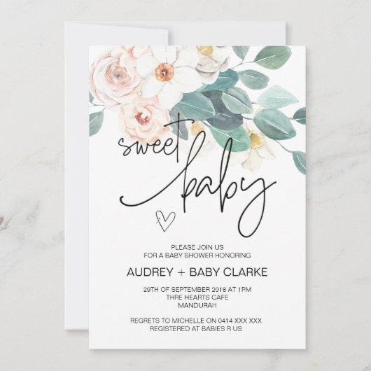 Sweet Baby shower Party Schattigee Blush Bloemen Kaart (Voorkant)