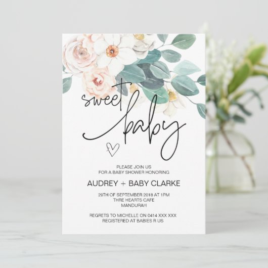 Sweet Baby shower Party Schattigee Blush Bloemen Kaart (Staand voorkant)