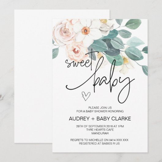 Sweet Baby shower Party Schattigee Blush Bloemen Kaart (Voorkant / Achterkant)