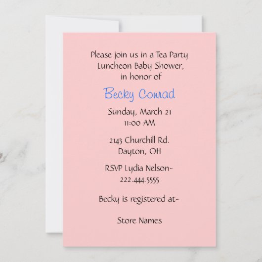 Sweet Baby shower Tea Party Invitation Kaart (Achterkant)