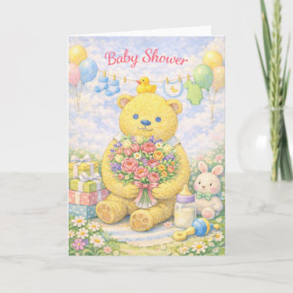 Sweet Baby Shower – Teddy Bear with Bouquet Kaart