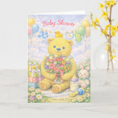 Sweet Baby Shower – Teddy Bear with Bouquet Kaart (Gele Bloem)