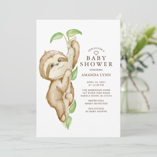 Sweet Baby Sloth Baby shower Kaart (Staand voorkant)