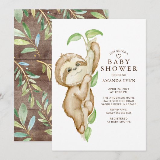 Sweet Baby Sloth Baby shower Kaart (Voorkant / Achterkant)