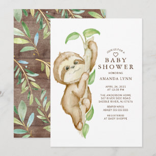 Sweet Baby Sloth Baby shower Kaart