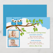 Sweet Baby Twins Owl Boy Fotoaankondiging Aankondiging (Voorkant / Achterkant)